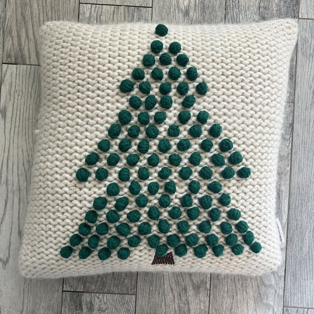 Cupcakes and Cashmere Christmas Tree Chrocet Pompom Pillow